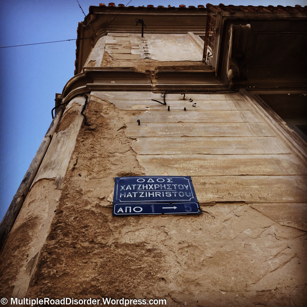 Sign, old building.