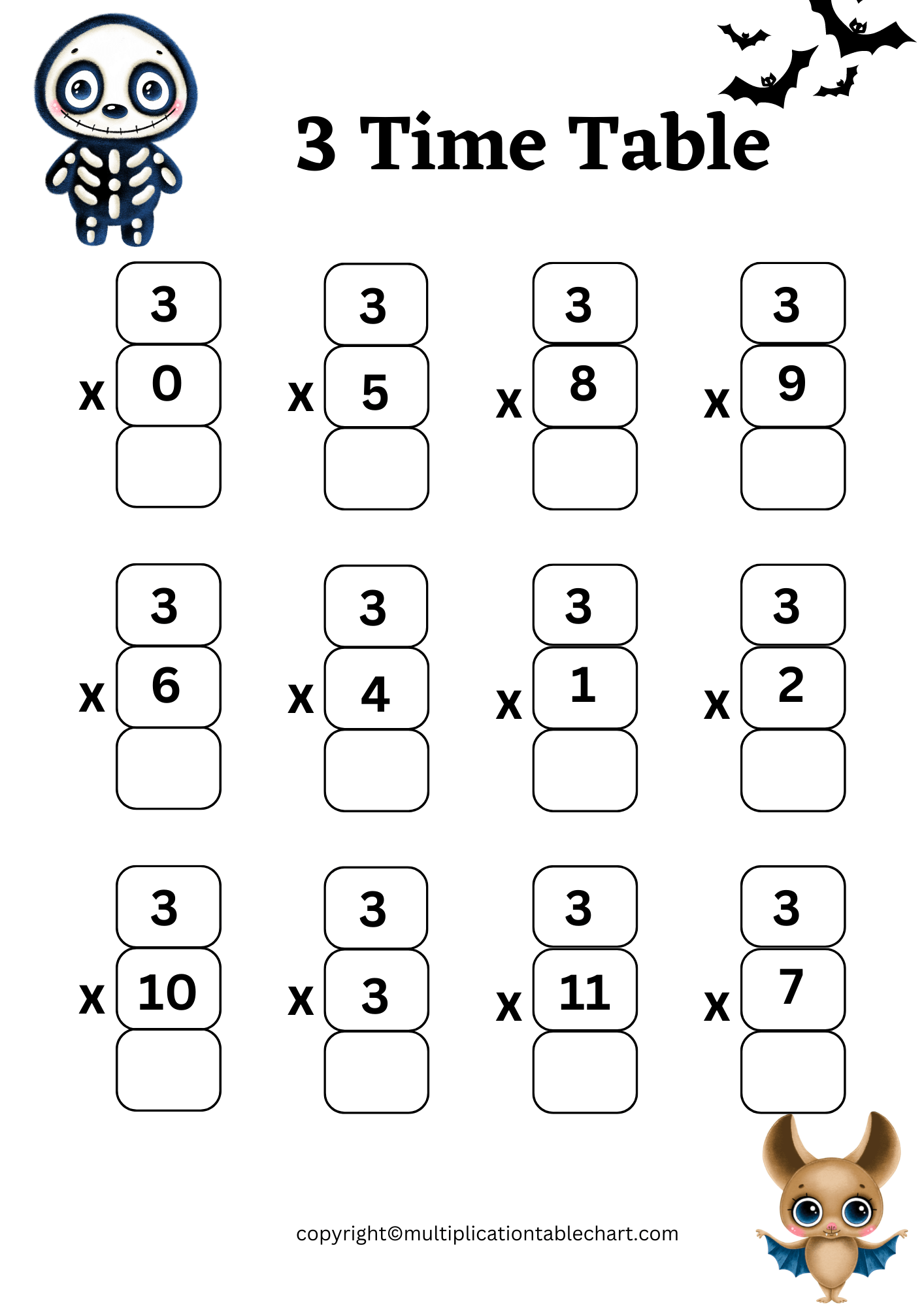 Free 3 multiplication chart worksheets
