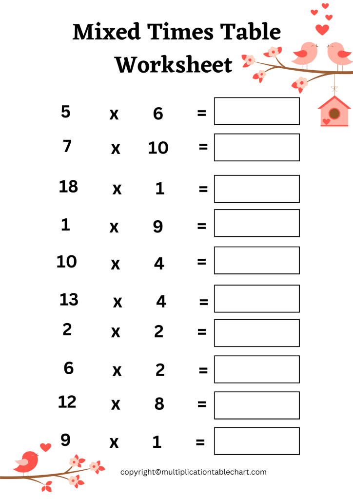 Mixed times table worksheet for grade 4-5 [free printable]