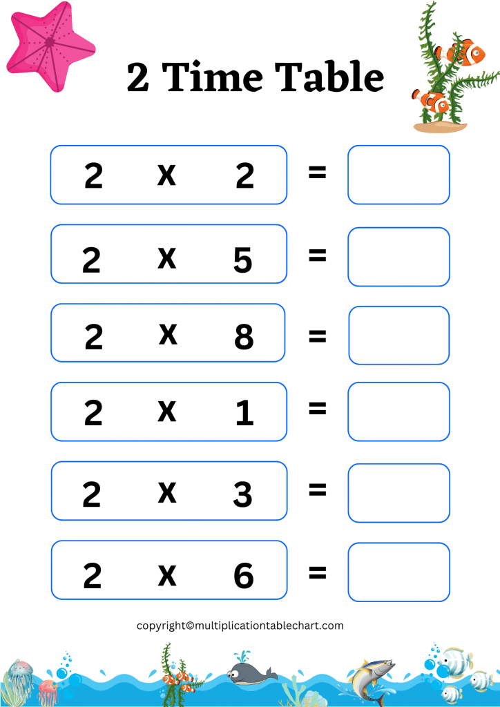 2 times table worksheet [2 multiplication table] free pdf