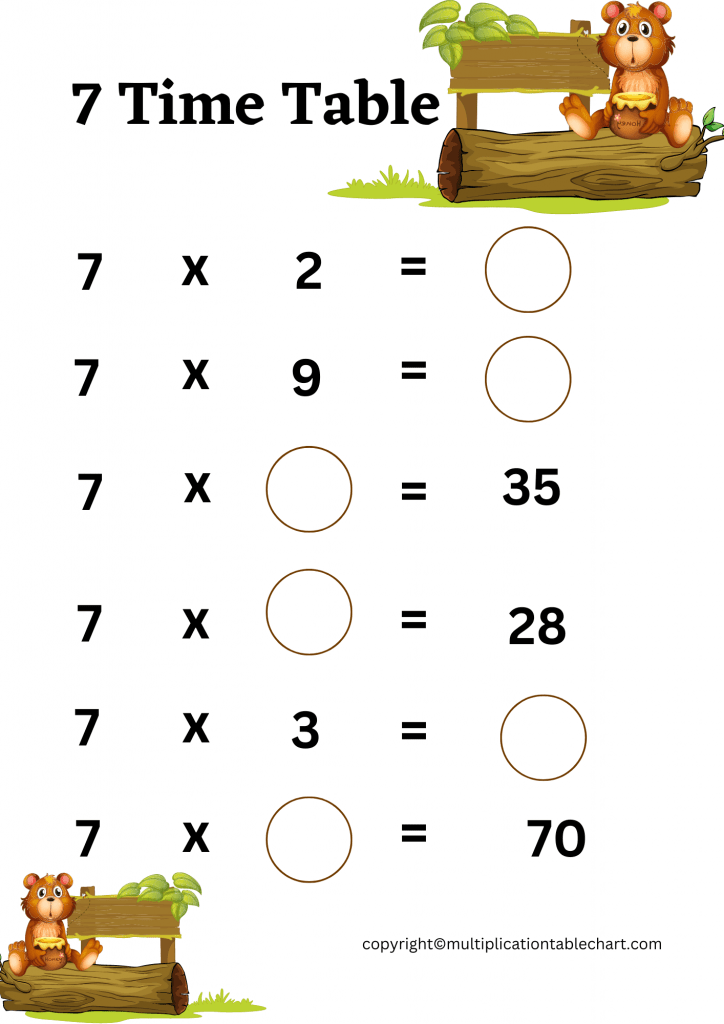 7 times table worksheet [7 multiplication table] free pdf