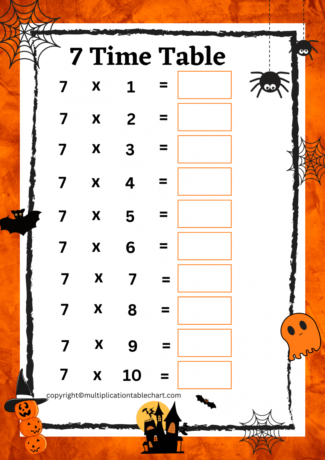 7 times table worksheet [7 multiplication table] free pdf