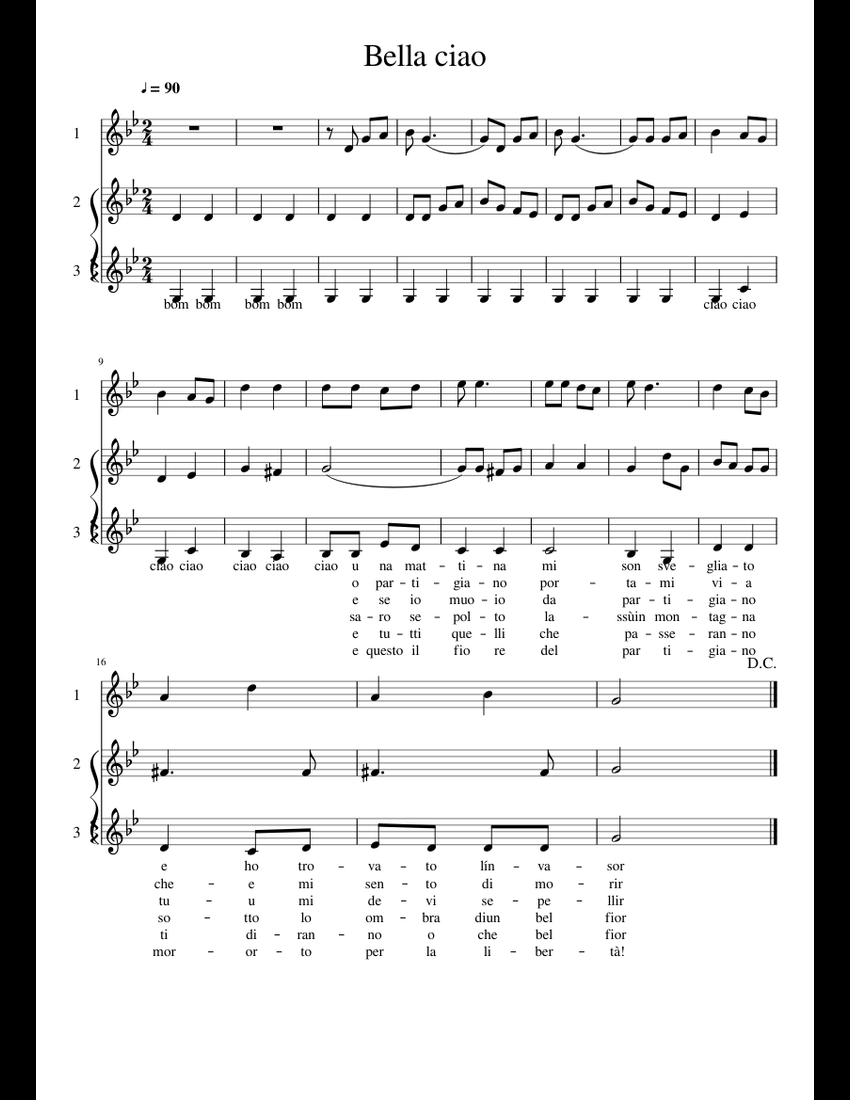 pix Bella Ciao Letra Piano musescore