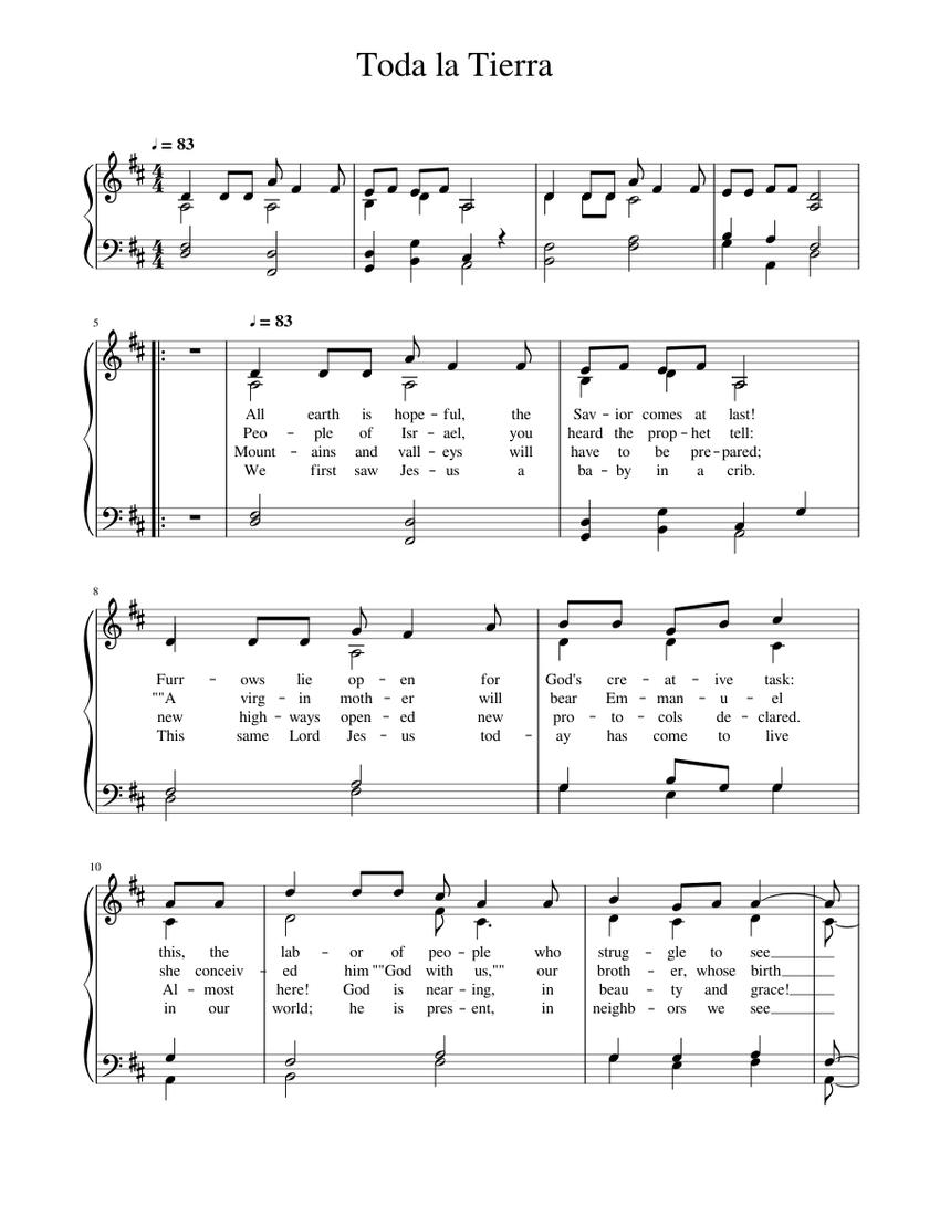 Toda la tierra sheet music for organ (satb)