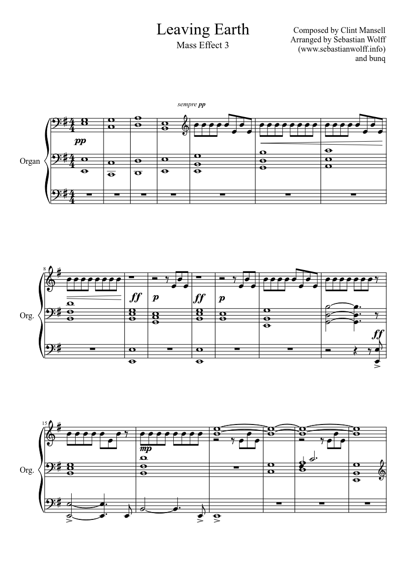 Leaving Earth From Mass Effect 3 Sheet Music Piano Solo In E Minor Download Print Sku Mn0146135 