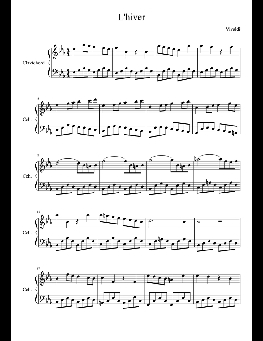 L'hiver sheet music for keyboard download free in pdf or midi