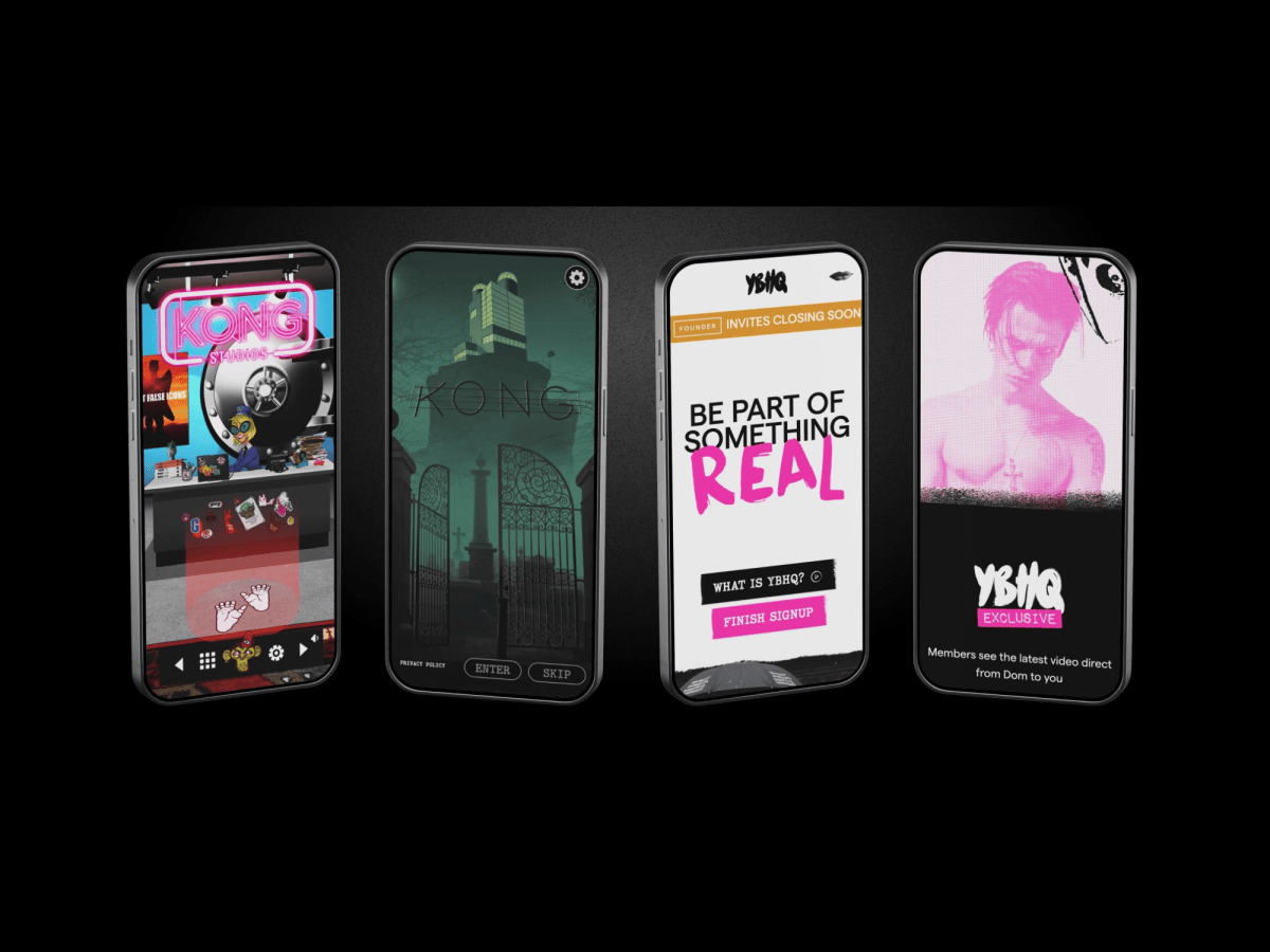 image shows four mobile phone screens displaying images by the artists Gorillaz and Yungblud