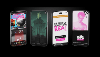 image shows four mobile phone screens displaying images by the artists Gorillaz and Yungblud