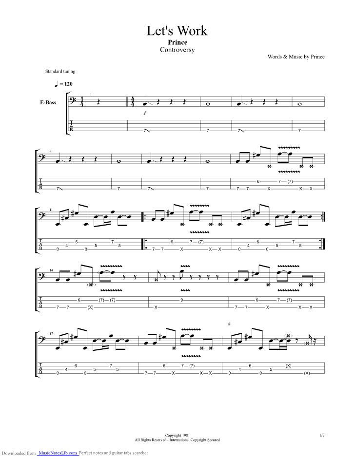 Download the guitar tabs and sheet music of nothing else matters (intermediate level, solo guitar) by metallica. Lets Work guitar pro tab by Prince @ musicnoteslib.com