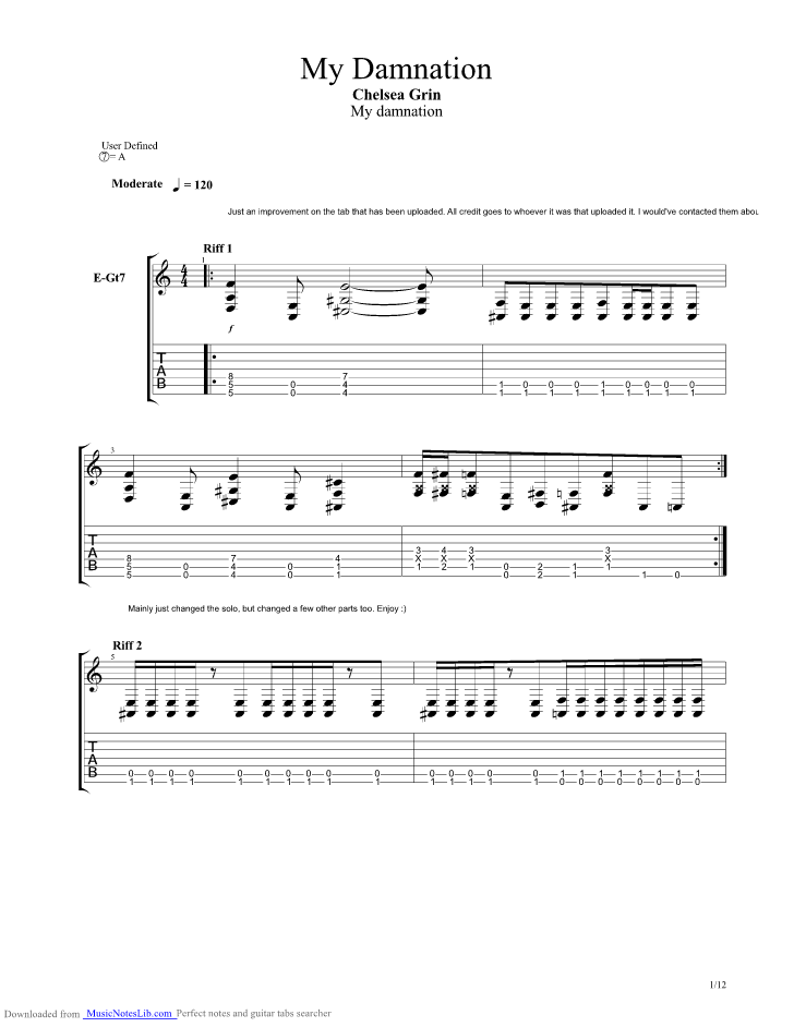 My Damnation Guitar Pro Tab By Chelsea Grin Musicnoteslib Com