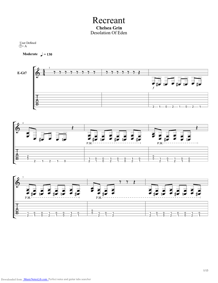 Recreant Guitar Pro Tab By Chelsea Grin Musicnoteslib Com