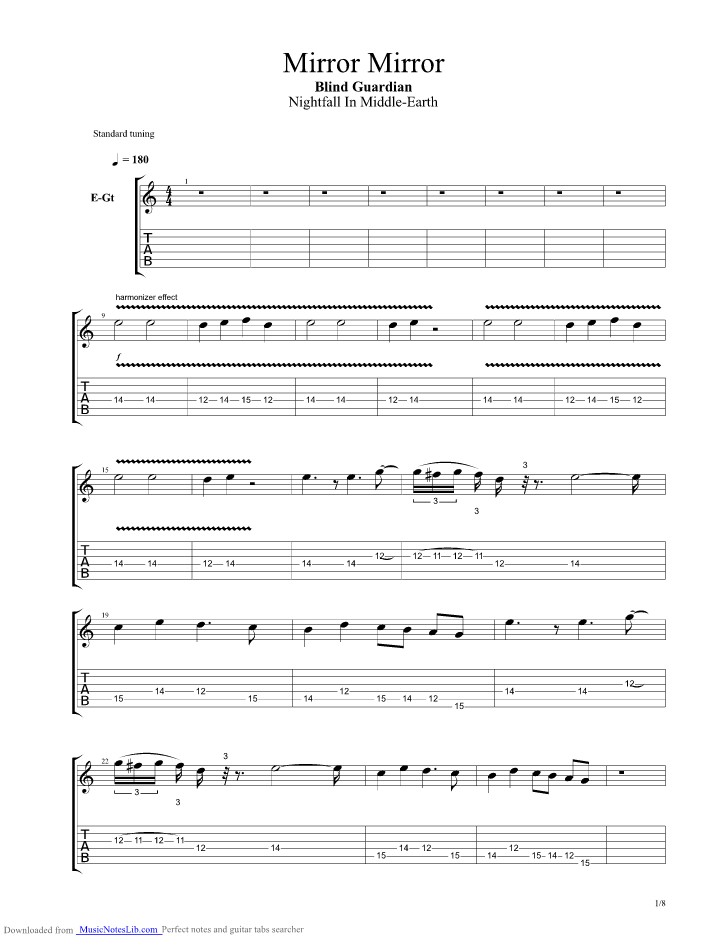 Tabs and sheet music search engine. Mirror Mirror guitar pro tab by Blind Guardian