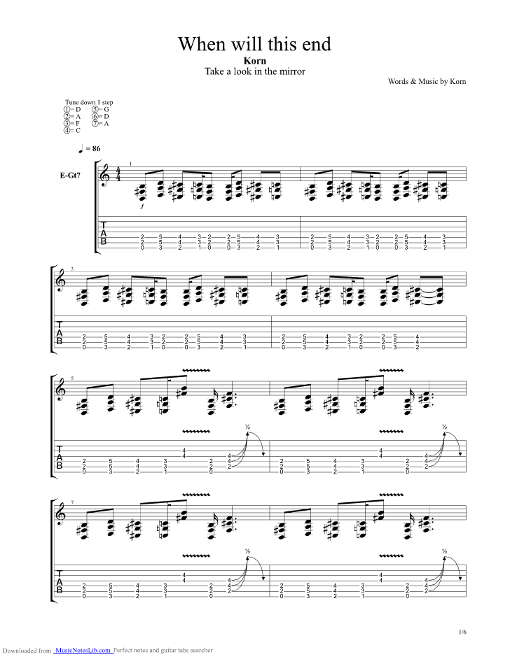 Recommended by the wall street journal. When Will This End guitar pro tab by Korn @ musicnoteslib.com