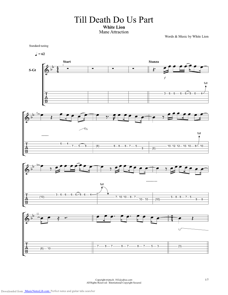 Till Death Do Us Part Guitar Pro Tab White Lion Musicnoteslib 