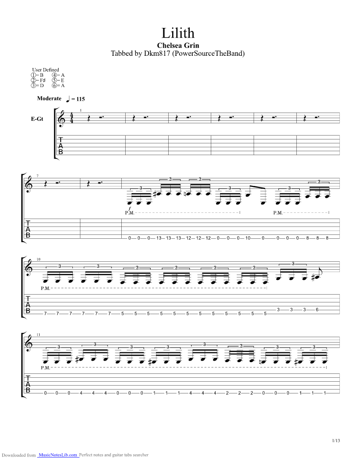 Lilith Guitar Pro Tab By Chelsea Grin Musicnoteslib Com