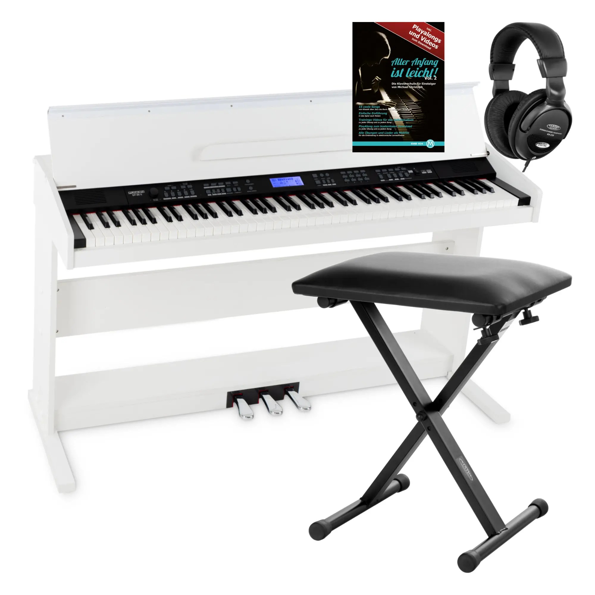 Piano digital FunKey DP-88 blanco set con auriculares, banco de piano Economy y manual - Imagen 2