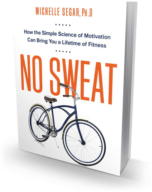 A book cover of Michelle Segar's book called "No Sweat"