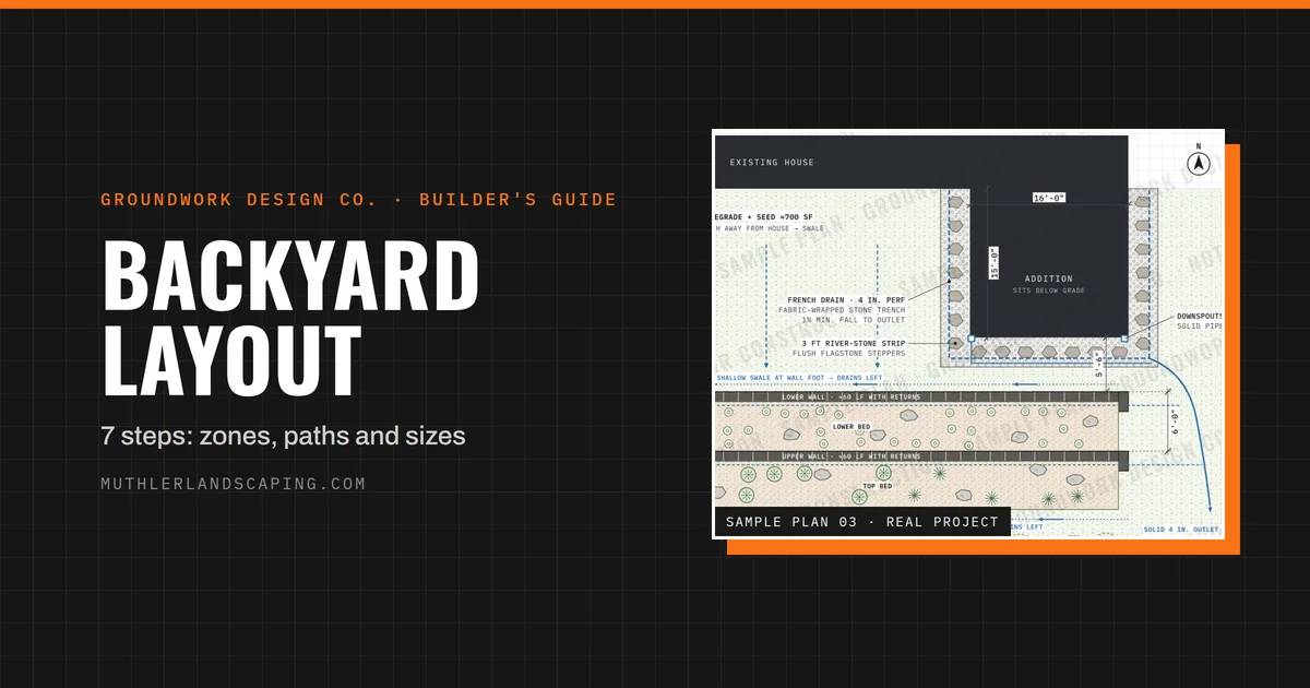 Backyard layout guide cover showing a Groundwork Design Co. sample plan