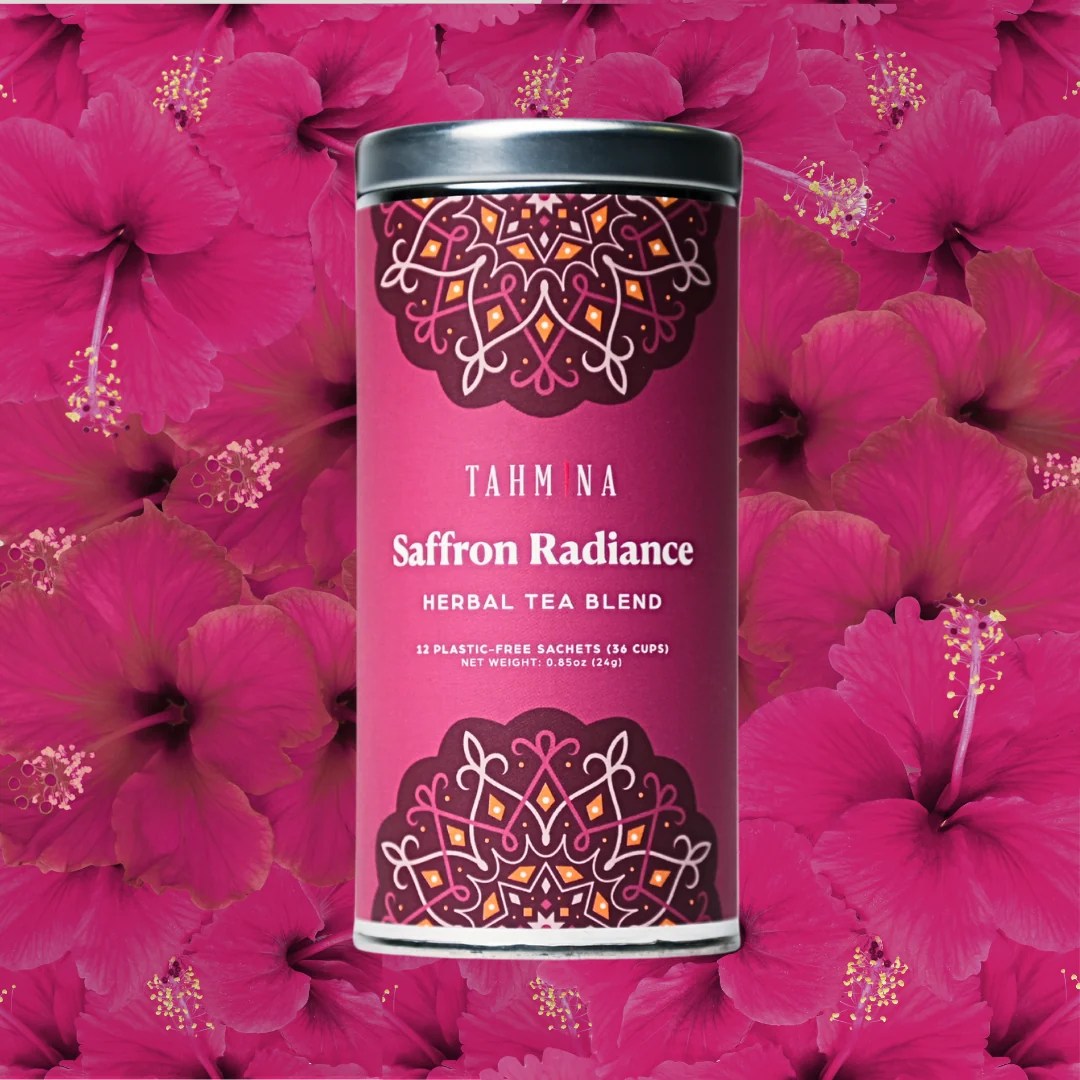 Saffron Radiance Caffeine Free Herbal Tea Blend (Sachets)｜1ケース（6缶入り）