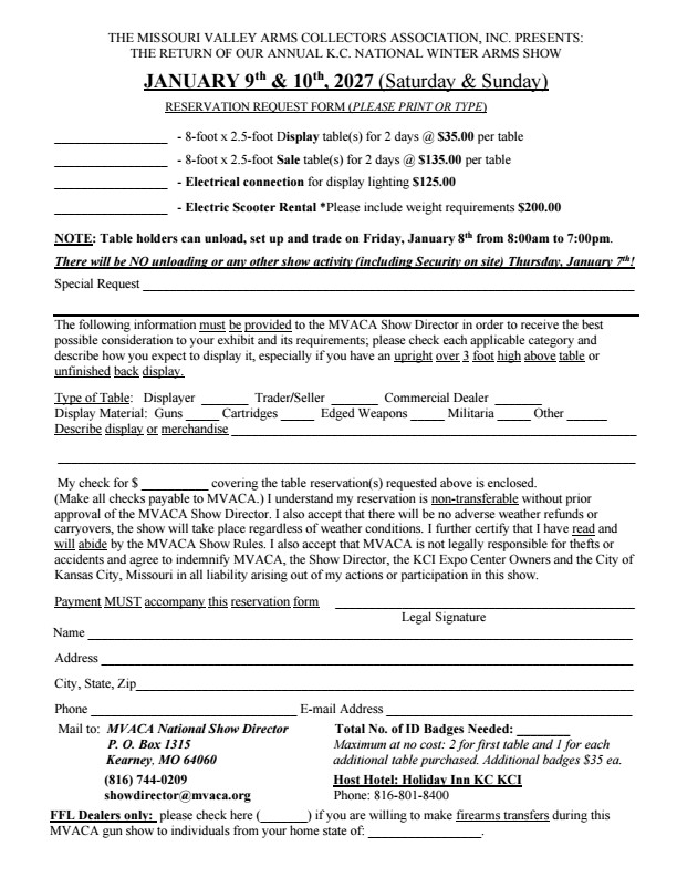 Table Reservation Form - Winter 2027