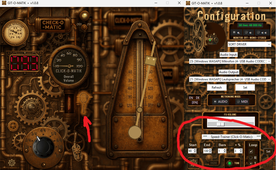 Gitarren-Metronom mit Speed-Trainer in der CLICK-O-MATIC