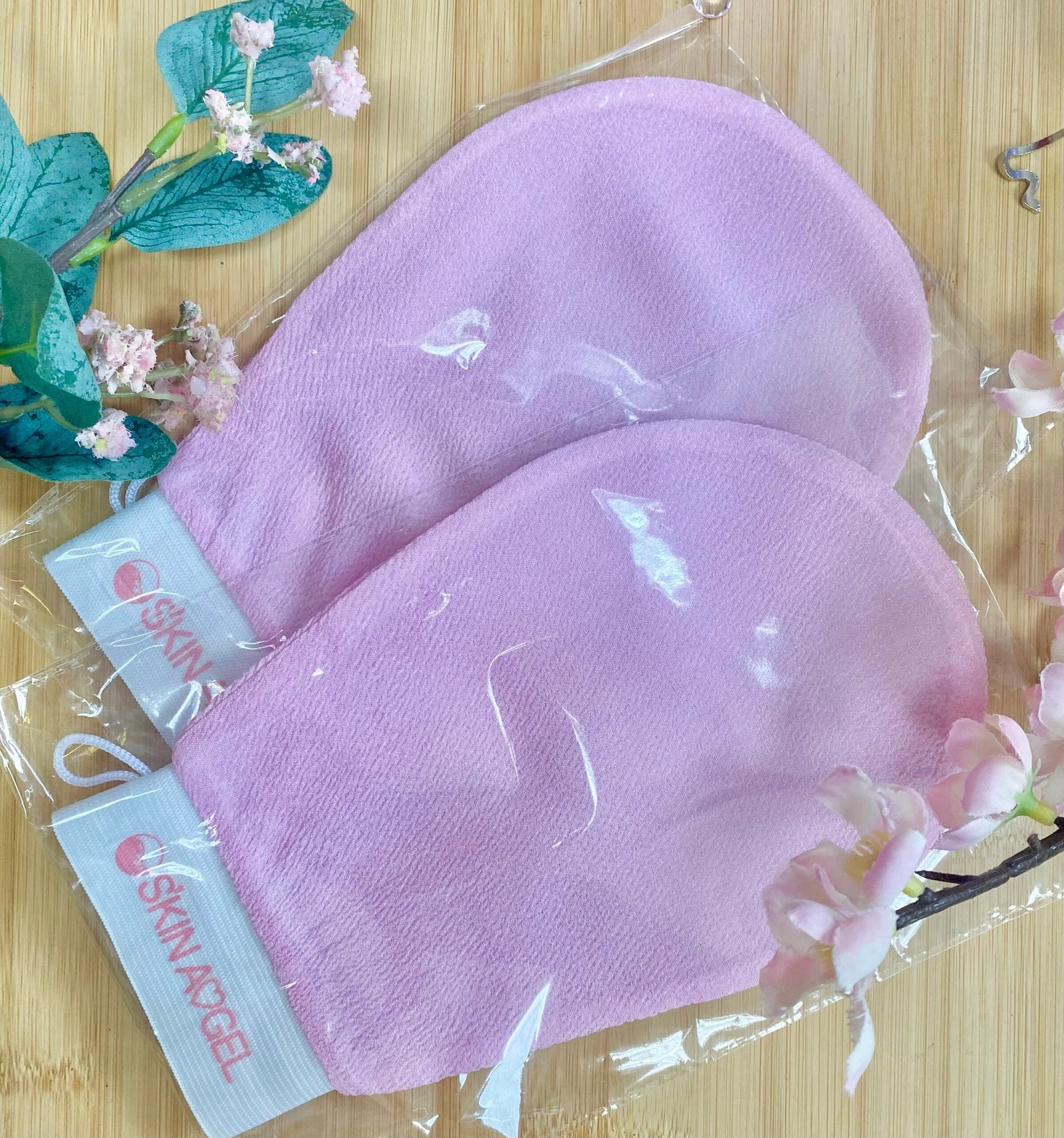 Korean Style Cloth Pink Exfoliating Mitt - 1 or 2 mitts for Shower Bath / Glove Body Scrub Glove