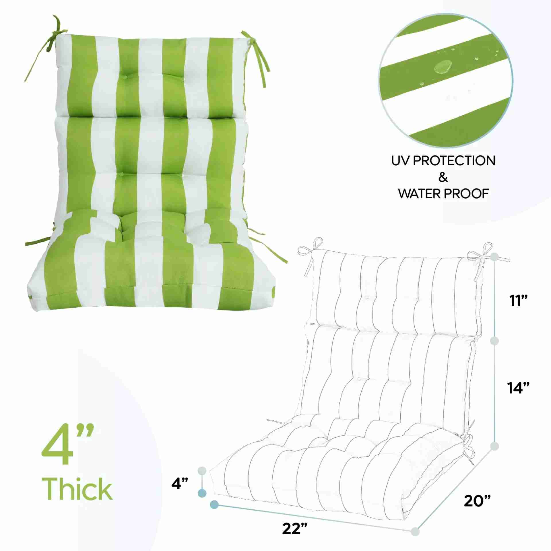 2-Piece High Back Patio Chair Cushion Set, Tufted Adirondack & Rocking Chair Cushions