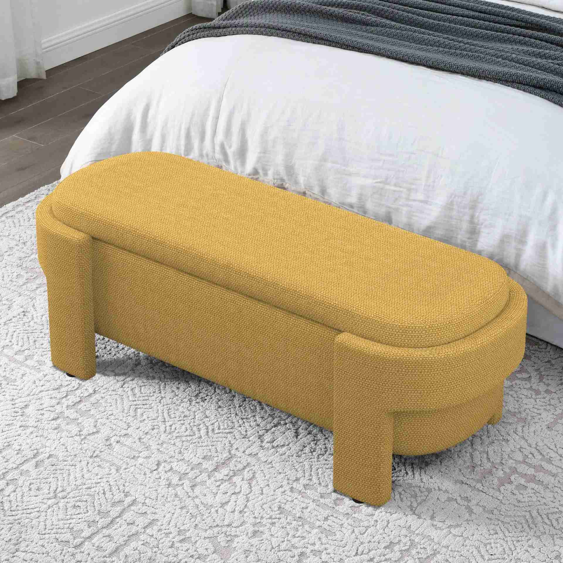 Linen Fabric Upholstered Bench with Large Storage Space for Living Room, Entryway, Bedroom