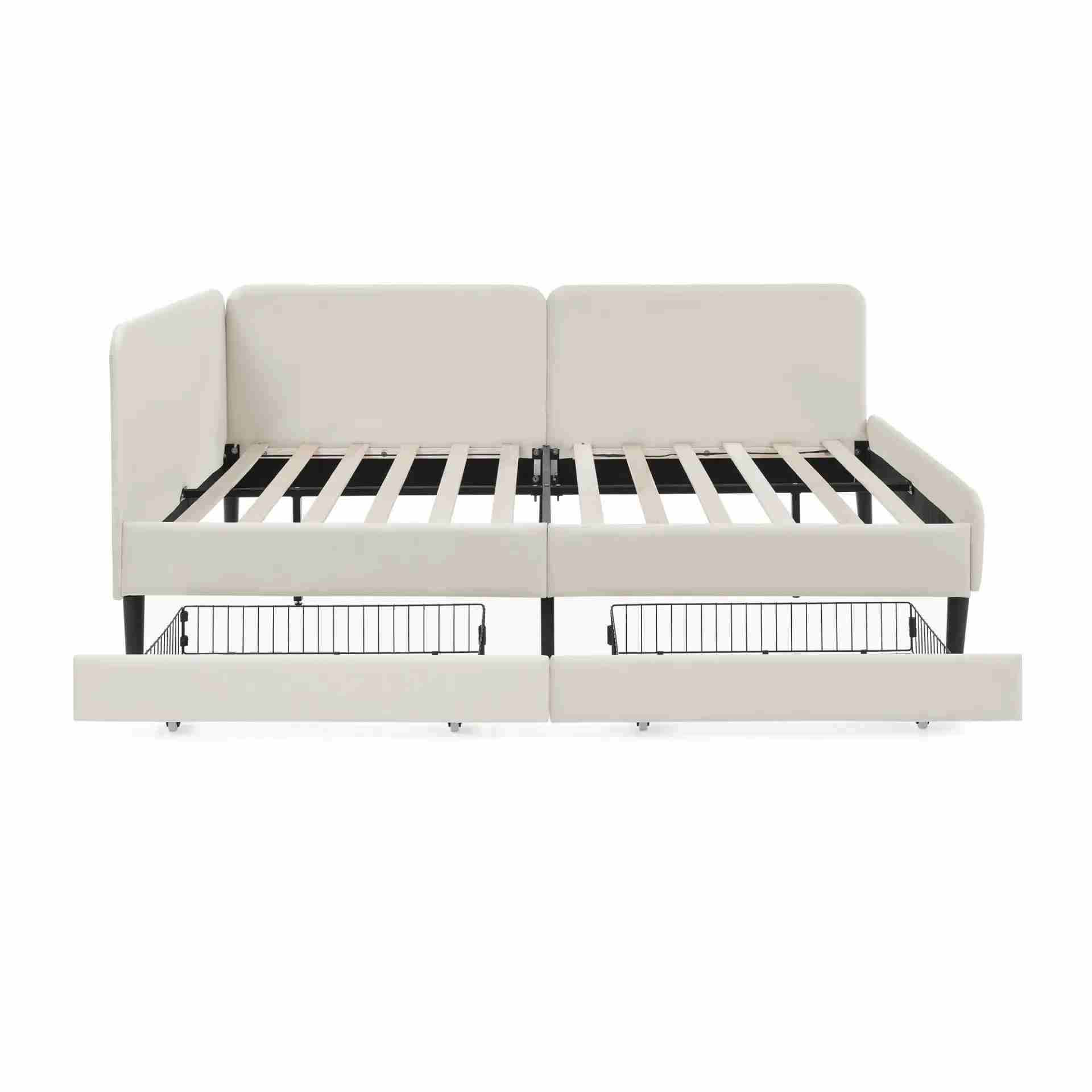Velvet Upholstered Platform Bed Frame with 2 Storage Drawers and Adjustable Sofa Bed