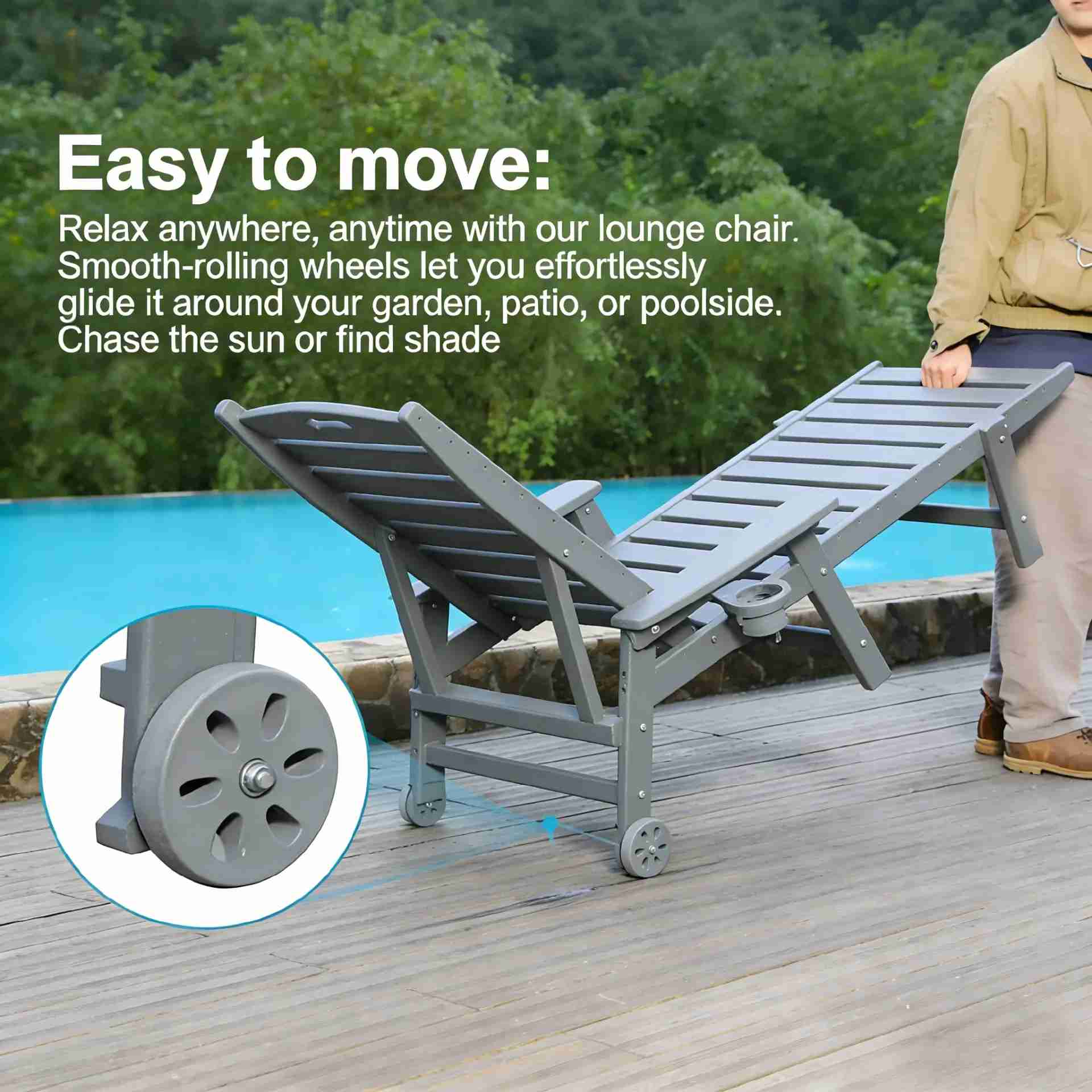 Chaise Lounge Chair Outdoor with 4-Position Adjustable Backrest, Supports Up to 360 LBS For Patio