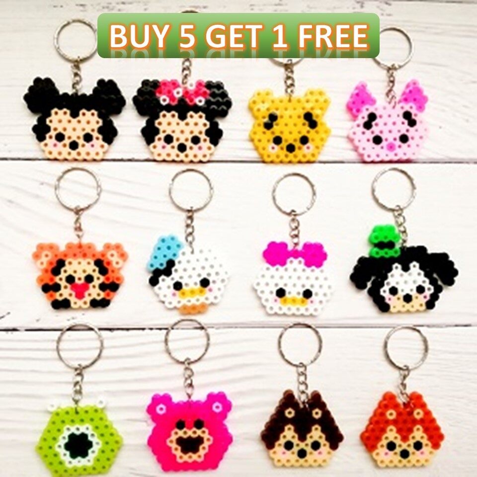 images Hama Beads Disney Tsum Tsum local ready stock tsum tsum perler beads key ring cartoon keychains keyfob portable party keychain