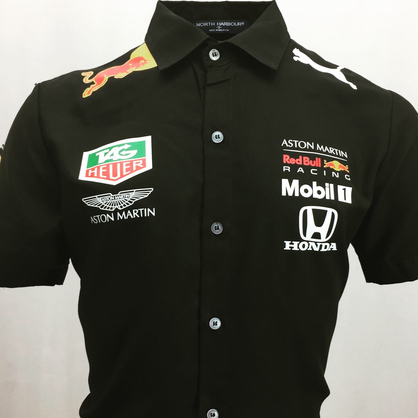 Premium Edition Official 2019 Formula 1 Red Bull Racing X Aston Martin X Honda Men S Puma Team Black Collar Shirt