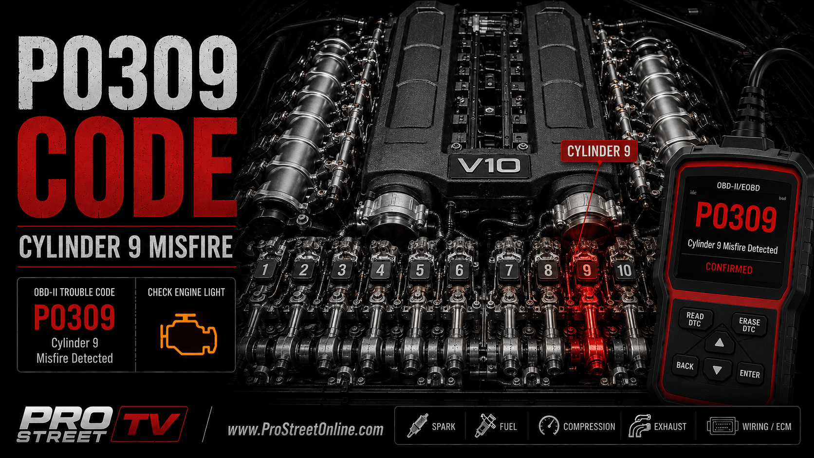 P0309 identifies a combustion misfire associated with Cylinder 9 but does not identify which component failed.