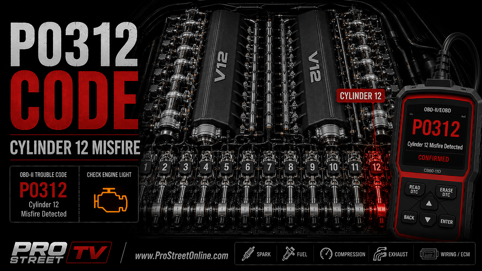 P0312 code identifies a combustion misfire associated with Cylinder 12 but does not identify the failed component.