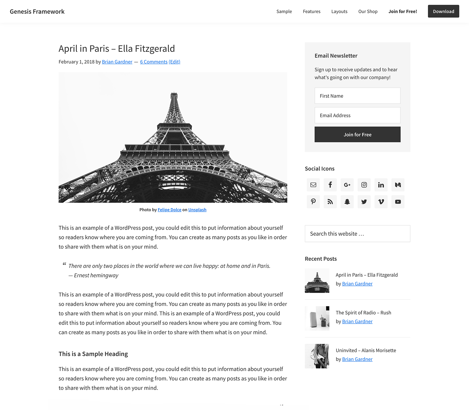 Find the perfect theme for your wordpress website. Genesis Framework by StudioPress