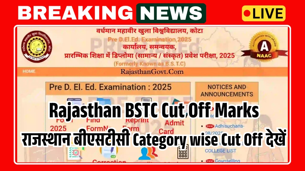 Rajasthan BSTC Cut Off 2025- राजस्थान बीएसटीसी Category wise Cut Off देखें