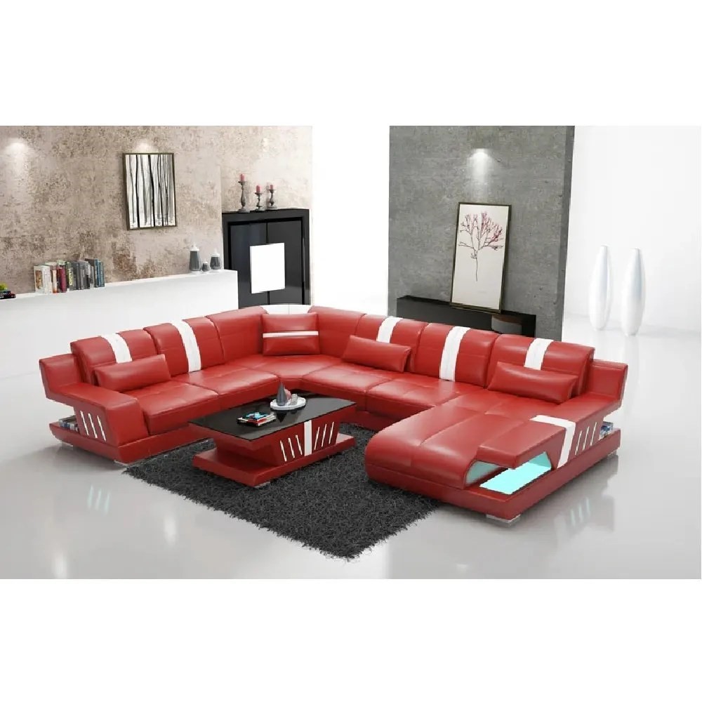 Contemporary LED Leather Sectional Sofa - Elegant Design