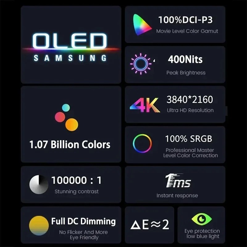 13.3 İnç 4K AMOLED Dokunmatik Ekran Taşınabilir Monitör 3840*2160P 400Nit HDR 100000:1 1MS Oyun Ekranı PC Dizüstü Bilgisayar Telefon PS5 Xbox İçin - AliExpress 7 - Görsel 2