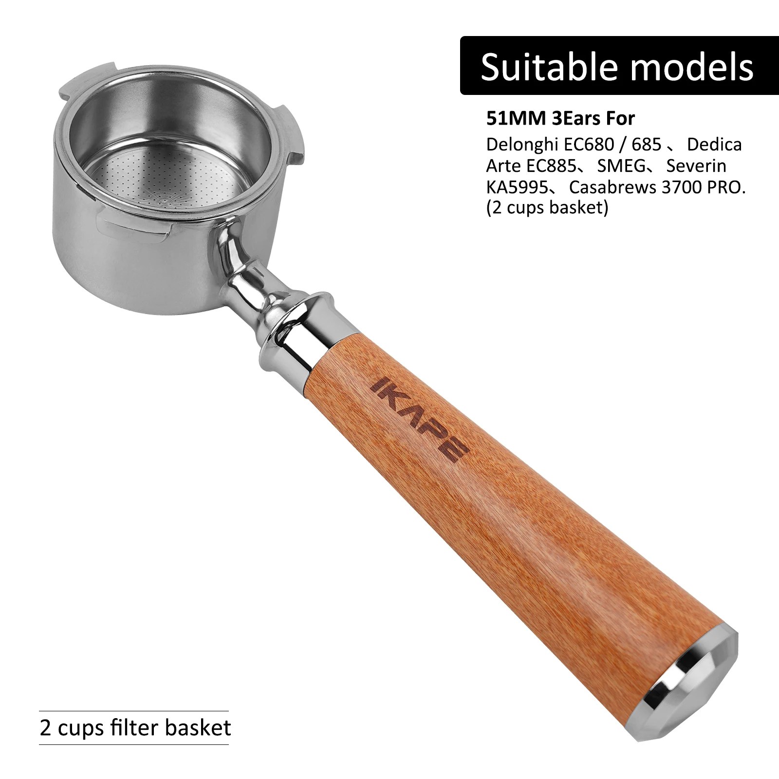 IKAPE Ahşap Saplı 58mm Dipsiz Portafilter - Görsel 9