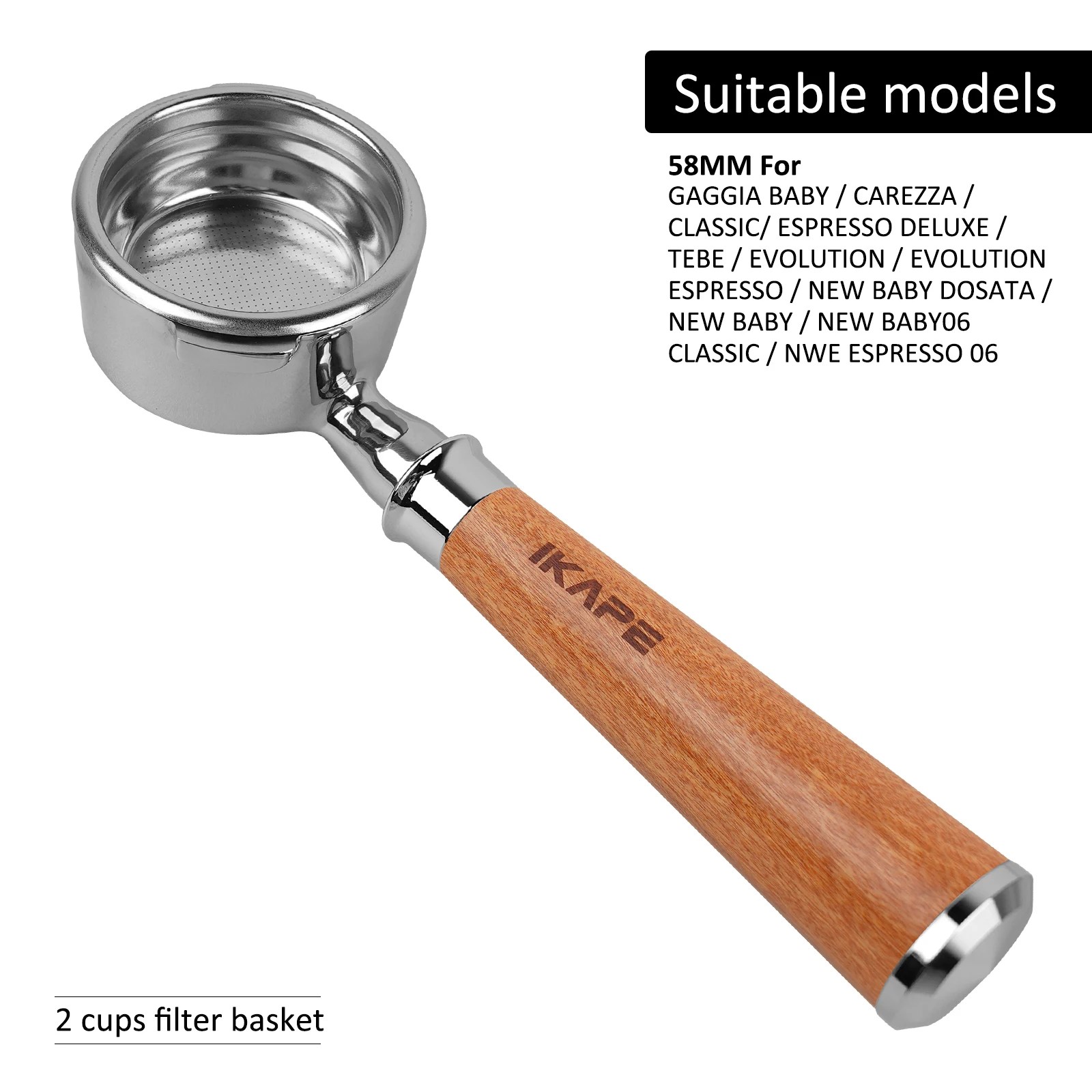 IKAPE Ahşap Saplı 58mm Dipsiz Portafilter - Görsel 13