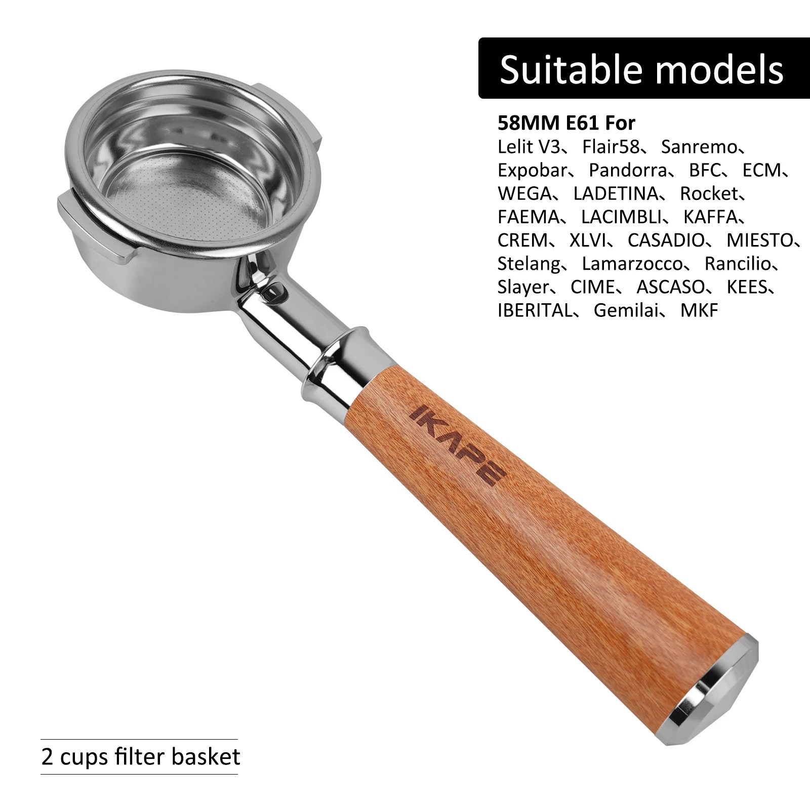 IKAPE Ahşap Saplı 58mm Dipsiz Portafilter - Görsel 11