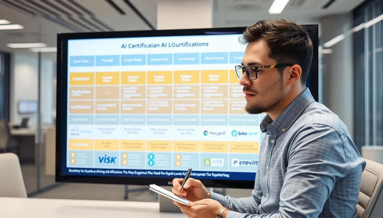Professional analyzing different AI certification paths for the best AI certification for cloud professionals