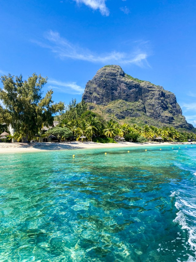 Turquoise waters and white sandy beach in Mauritius”