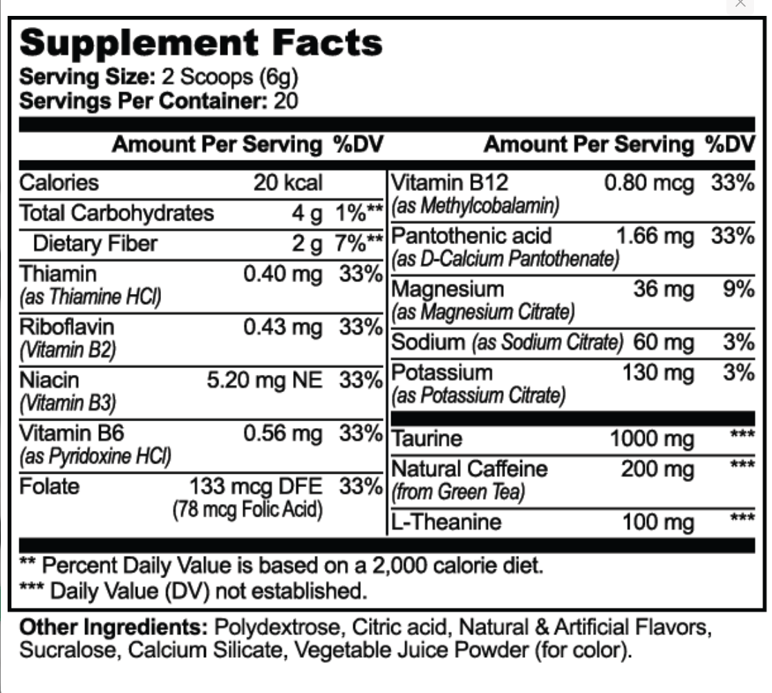 Mycelia Volt Energy supplement facts