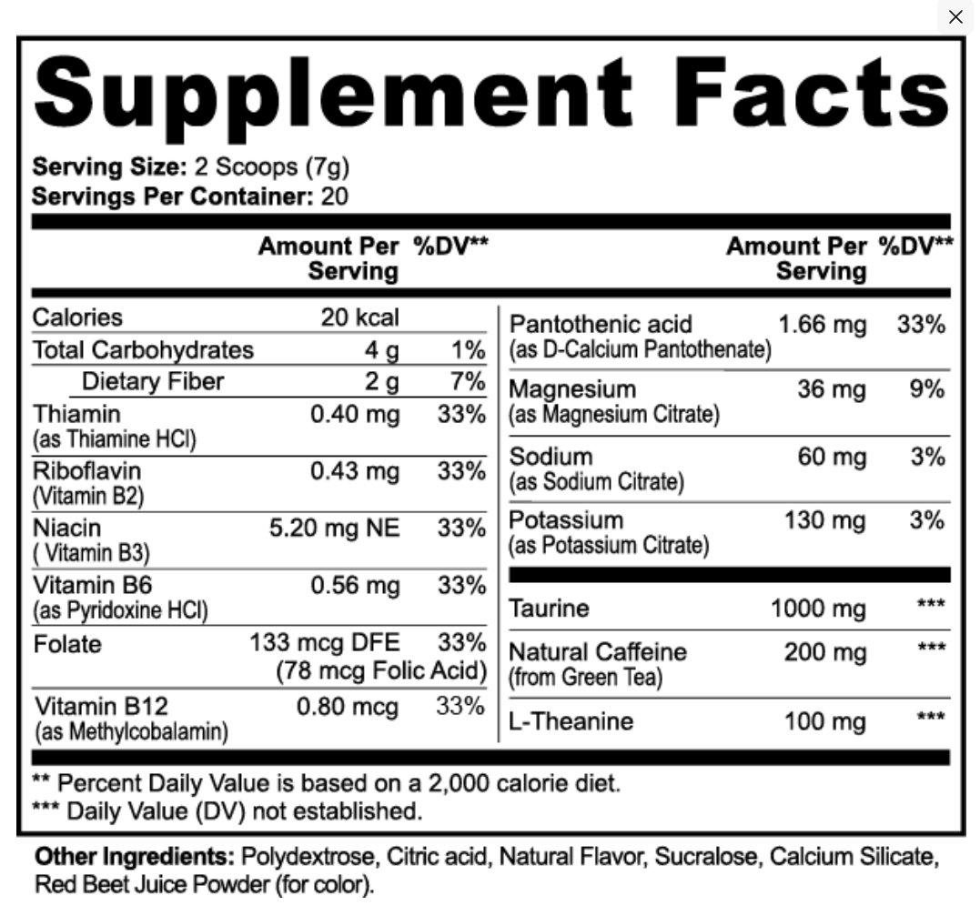 Mycelia Volt Energy supplement facts