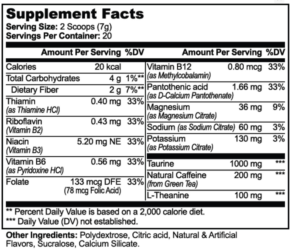 Mycelia Volt Energy supplement facts