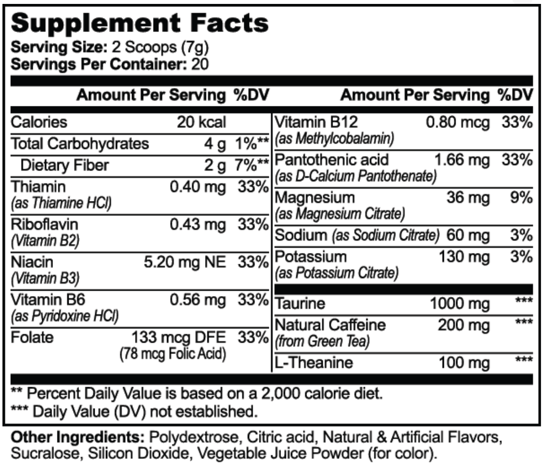 Mycelia Volt Energy supplement facts