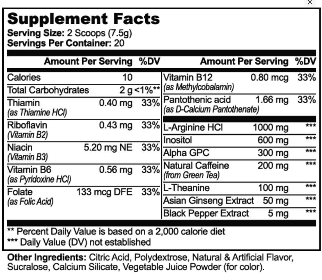 Mycelia Volt Focus supplement facts