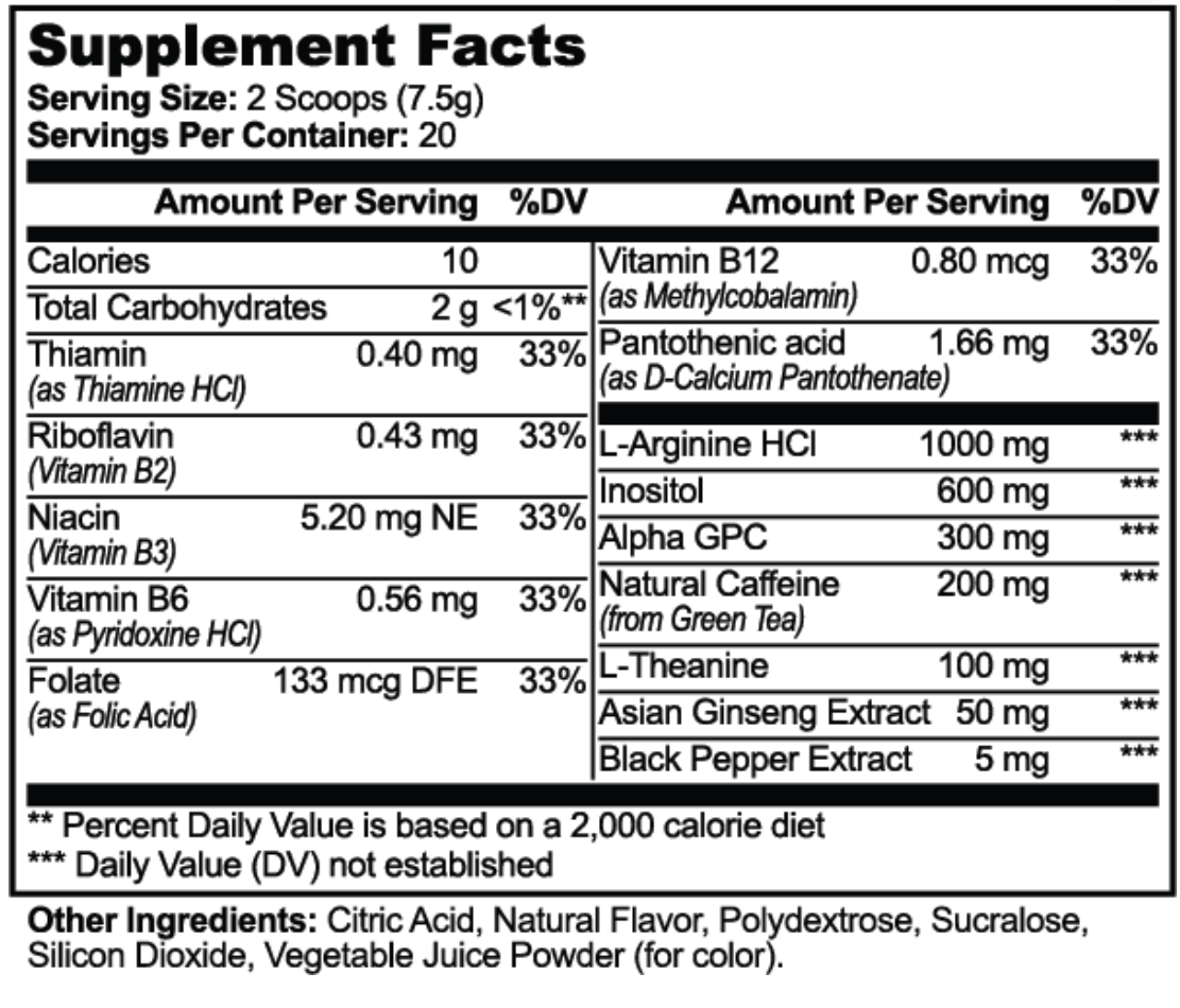 Mycelia Volt Focus supplement facts