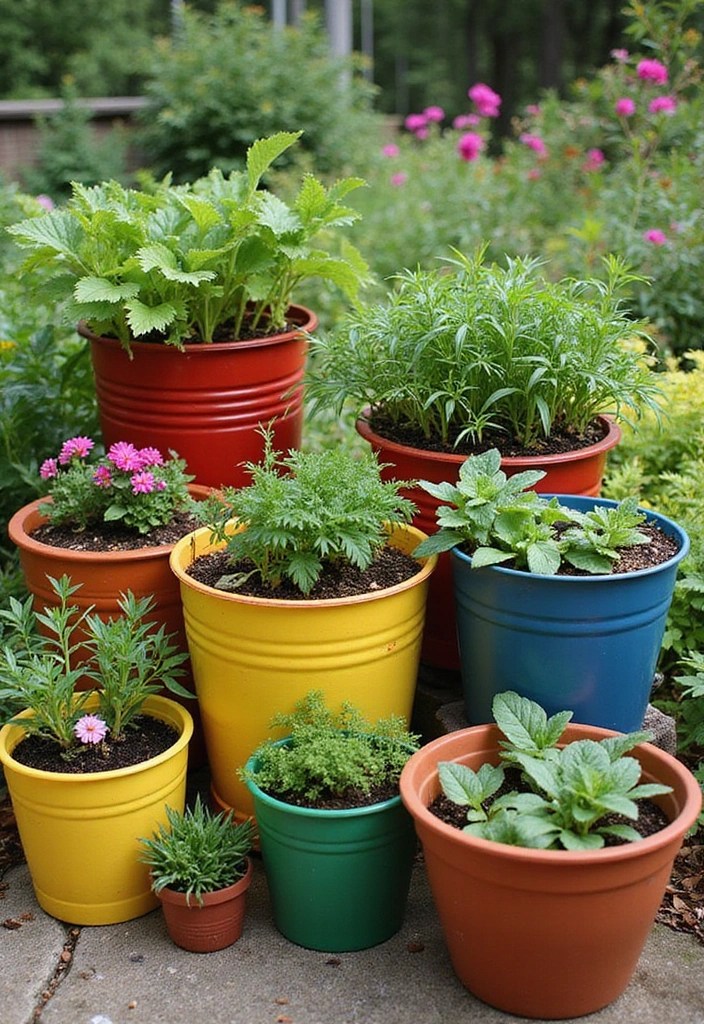 5 Smart Raised Bed Layout Ideas Using Containers for Maximum Space Efficiency! - 4. Colorful Mixed Container Gardens